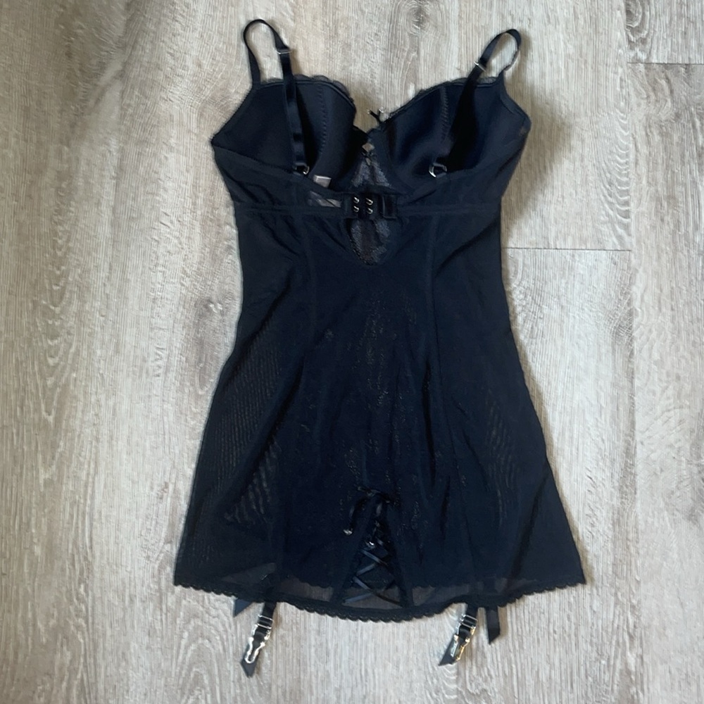 Vs black mesh lace lingerie garter mini dress 34d Victoria secret black and pink - Picture 5 of 9